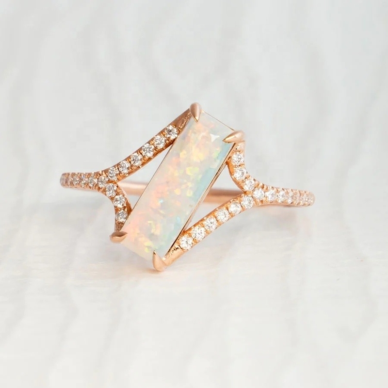 Baguette-Schnitt Opal-Schnee-Spur-Ring Größe 4 Größe 10 925 Sterling Silber Ring