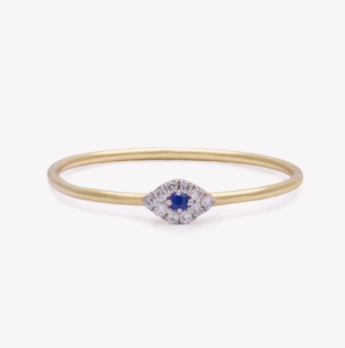 Classic Style Mini Pave Ring mit Diamant Auge und Blau Saphir in 925 Sterling Silber