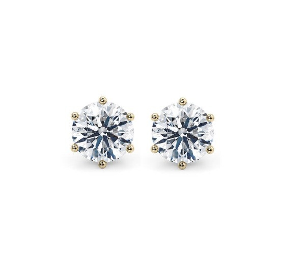 Sechs Klauen Weiße CZ Stud Ohrringe 925 Sterling Silber 18K Kubik Zirkonia Stud Ohrringe