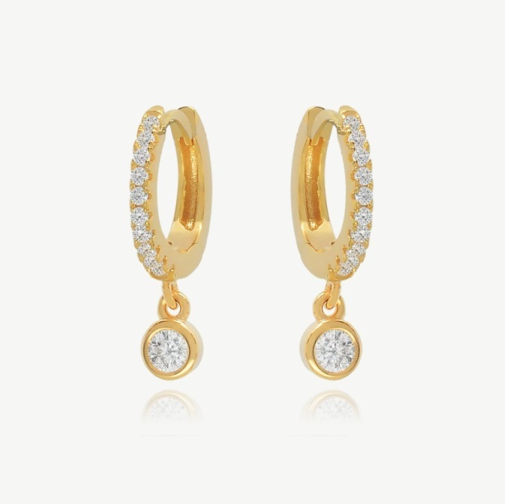 18K Goldplattiert S925 Silber Kleine Huggies Einzige Bezel Stein Hoops Ohrringe für Frauen