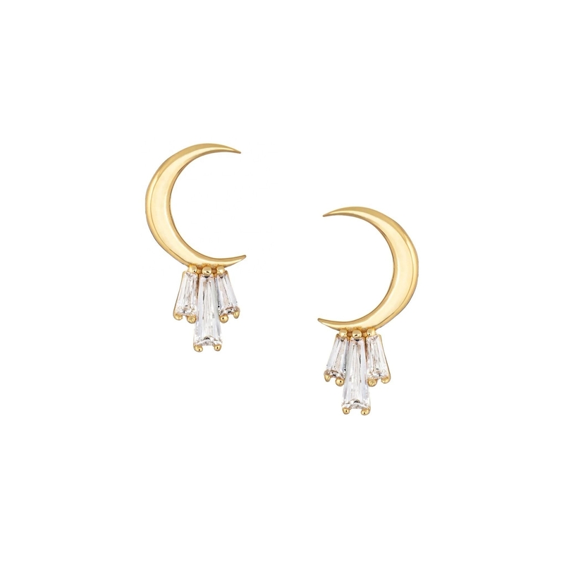 18K-Goldplattiert 925 Sterling Silber Baguette Moon Stud Ohrringe für Frauen AAA CZ Stein