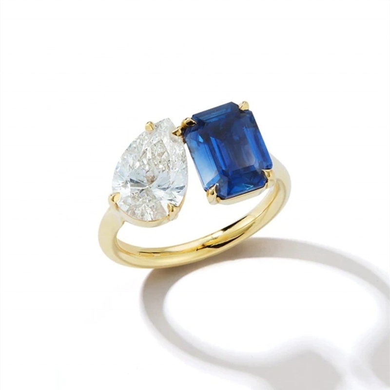 Custom Frauen Mädchen Schmuck Verstellbare offene Ringe mit großen Steinen in 925 Sterling Silber