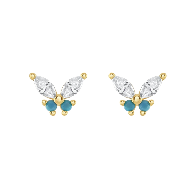 18K Gold Marquise Schnitt Türkis CZ 925 Sterling Silber Schmetterling Stud Ohrringe für Frauen