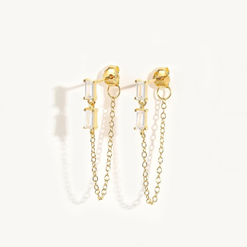 Verkauf Baguette Kubik Zirkon Threader Stud Ohrring Schmuck 925 Sterling Silber für Frauen