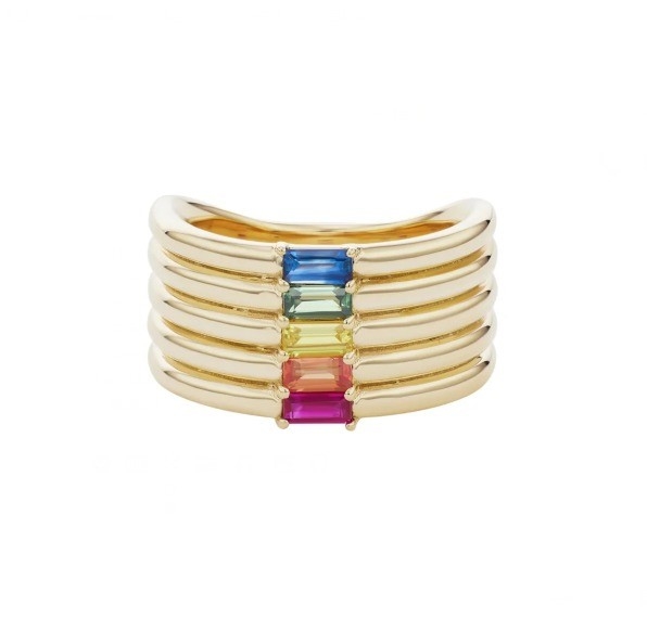 18K Gold Plattiert Regenbogen Baguette Schnitt CZ Multi Fashion 925 Sterling Silber Frauen Ringe