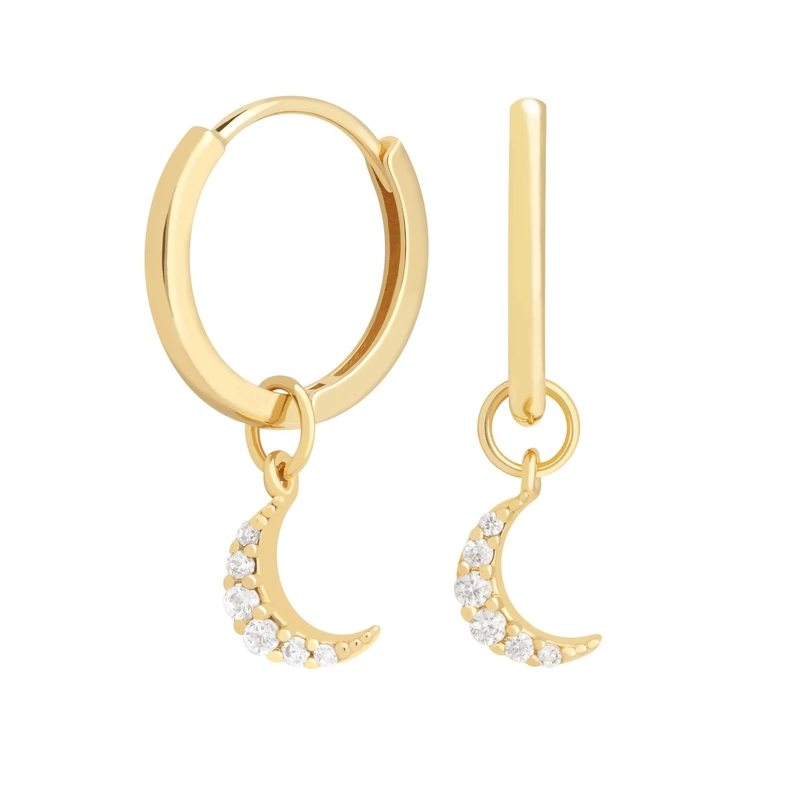 Dangle Moon Hoop Ohrringe 925 Silber für Frauen Brasilianische Goldbeschichtung 18K Custom Schmuck