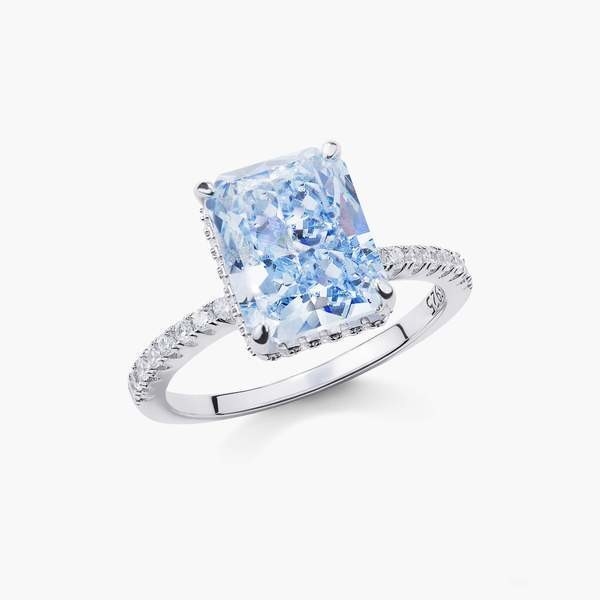 Silberplattierte Baguette Blauer Diamant 5A Eisschnitt CZ Verlobungsring für Frauen 925 Sterling Silber