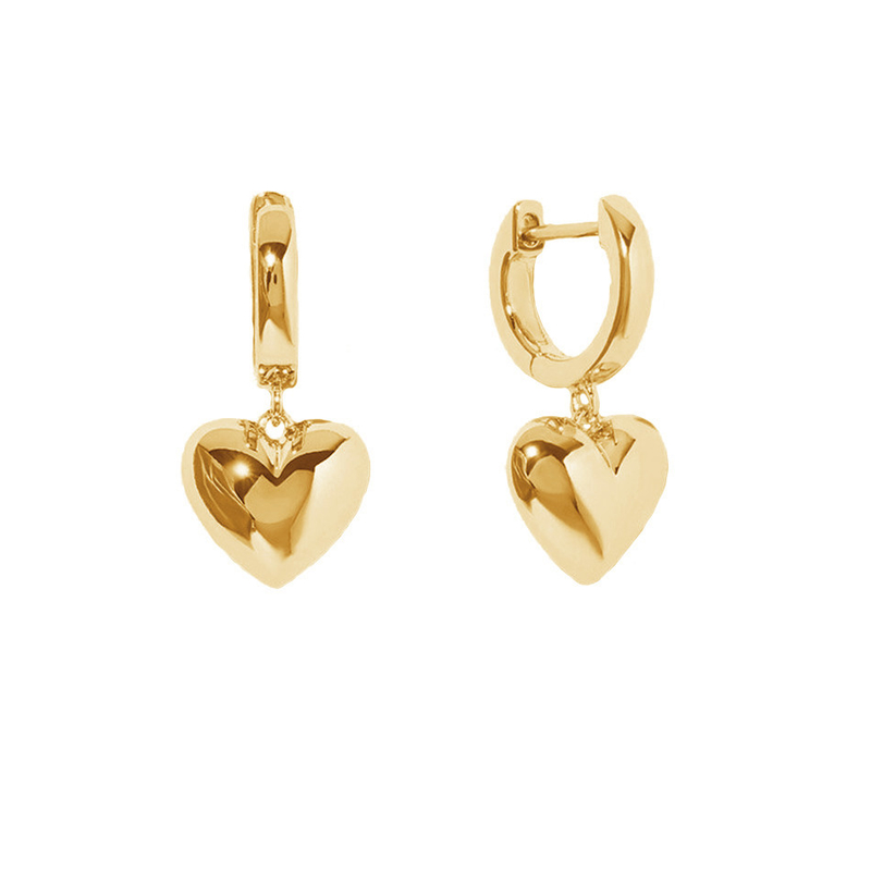 Luxus-Herz-Dangle-Goldplattierte Hoop-Ohrringe Sterling Silber 925 Schmuck für Frauen