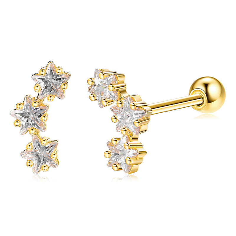 18K Goldplattiert 925 Sterling Silberstern Kubik Zirkonia Stud Ohrringe für Frauen Accessoires