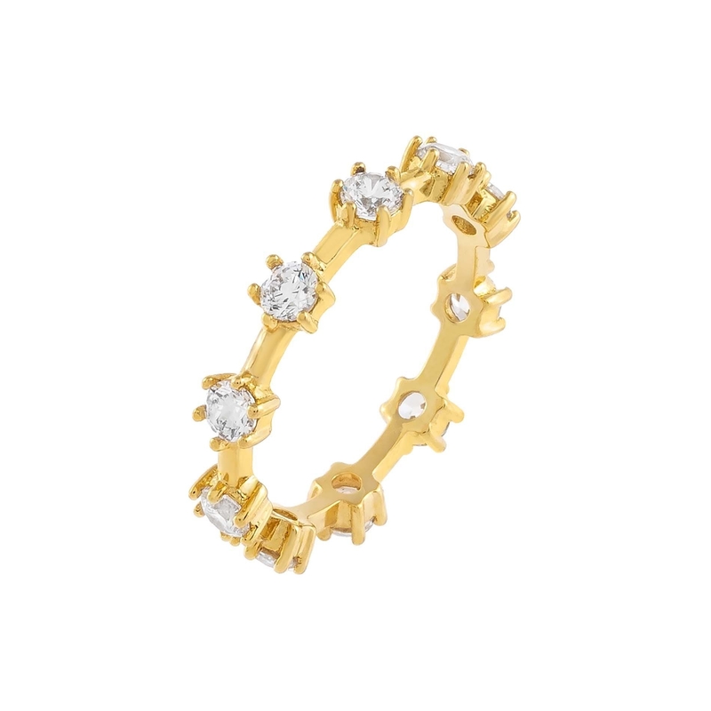 925 Sterling Silber Einfach 18K Gold Vermeil Prong Setting Ewigkeit Band Dünne Frauen Ringe