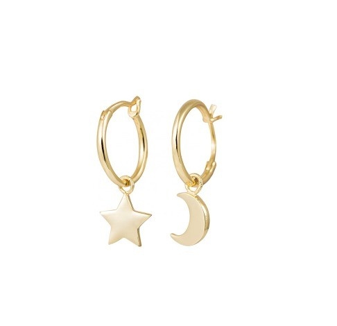 Trendy 925 Sterling Silber Ohrringe mit asymmetrischen Goldplattierten Stern und Mond für Damen