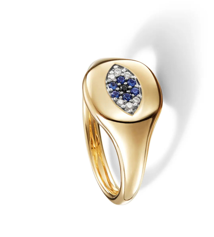 Brasilianische Kabel-Sammlerstücke Evil Eye Mini Pinkie Ring 18K Gold Weiß CZ 925 Silber