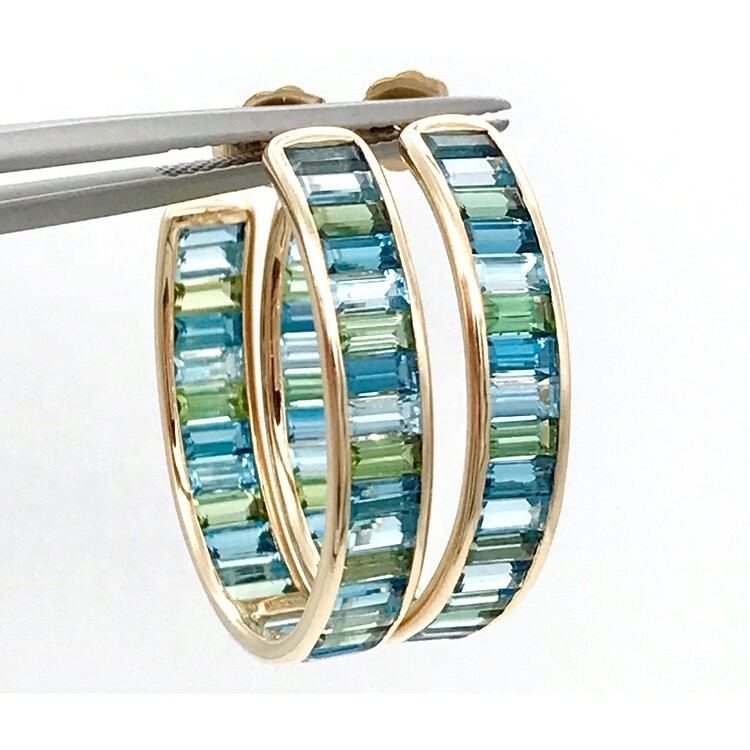 Schmuck Hauptmaterial Silber Baguette Blau und Grün Topaz Stud Hoops für den klassischen Stil