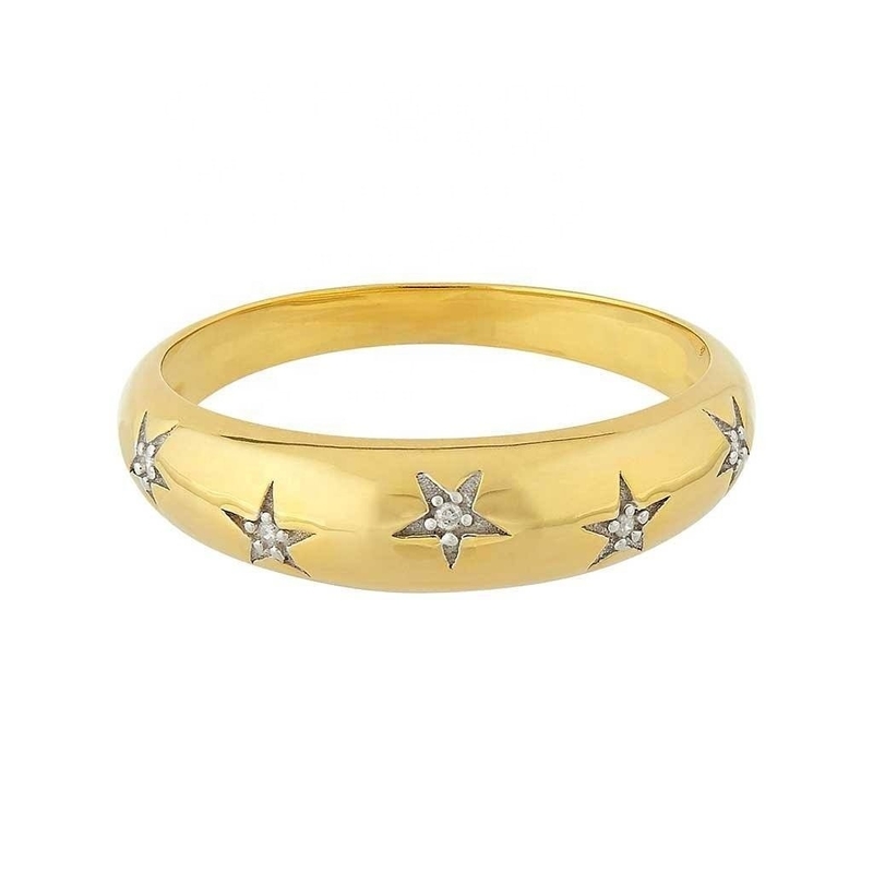 Dainty Domed Rings 14k 18k Gold Chunky Star Set Diamant Band Ring für stilvolle Outfits
