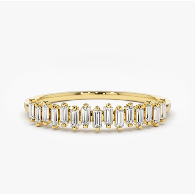 925 Sterling Silber CZ Diamant Baguette Damen Ewigkeit Ring mit Gelbgoldplattierung