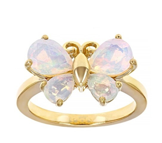 Feine Schmuckstücke Mehrfarbiger äthiopischer Opal Schmetterlingsring 18k Gelbgold über Sterling Silber
