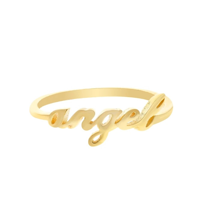Massivgold Angel Name Ring für Frauen Handgefertigt Glitter 925 Sterling Silber Modern N/A