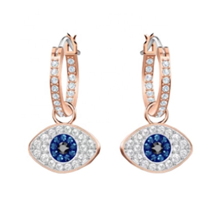 Elegante Ohrringe Blau Weiß Cz 925 Sterling Silber Dangle Hoop Ohrringe für Frauen