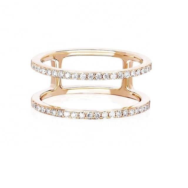 Weiße CZ Doppelreihe Stapelringe Gold 18K Plattiert Echt 925 Sterling Silber Kristall Kubik Zirkon Schmuck