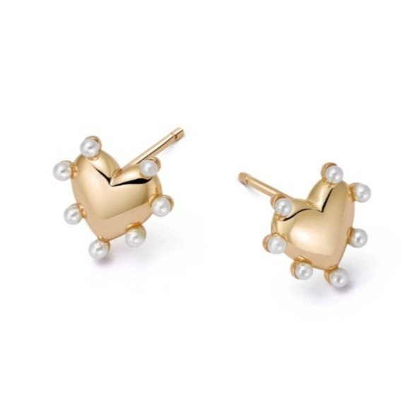 Herzensform Perlen Stud Ohrringe Handgefertigt In 925 Sterling Silber 14K Gold Für Mädchen Mode Feinschmuck