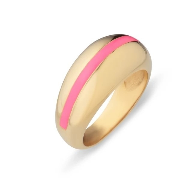 Großhandel 18K Goldplattiert Streifen Rosa Emaille Dome 925 Sterling Silber Frauenring