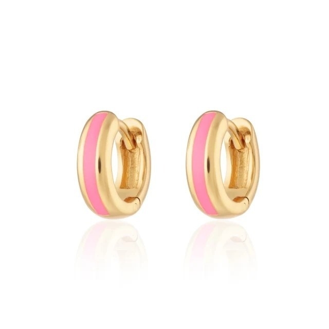 925 Customized Logo 18K Goldplattiert Rosa Emaille Huggie Ohrringe Für Frauen