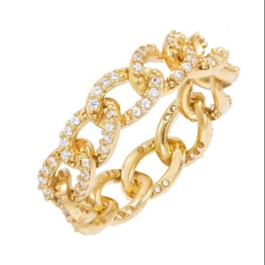 925 Sterling Silber Eternity Link Chain Band Frauen Ringe Klassiker kubanischer Stil mit ZIRCON