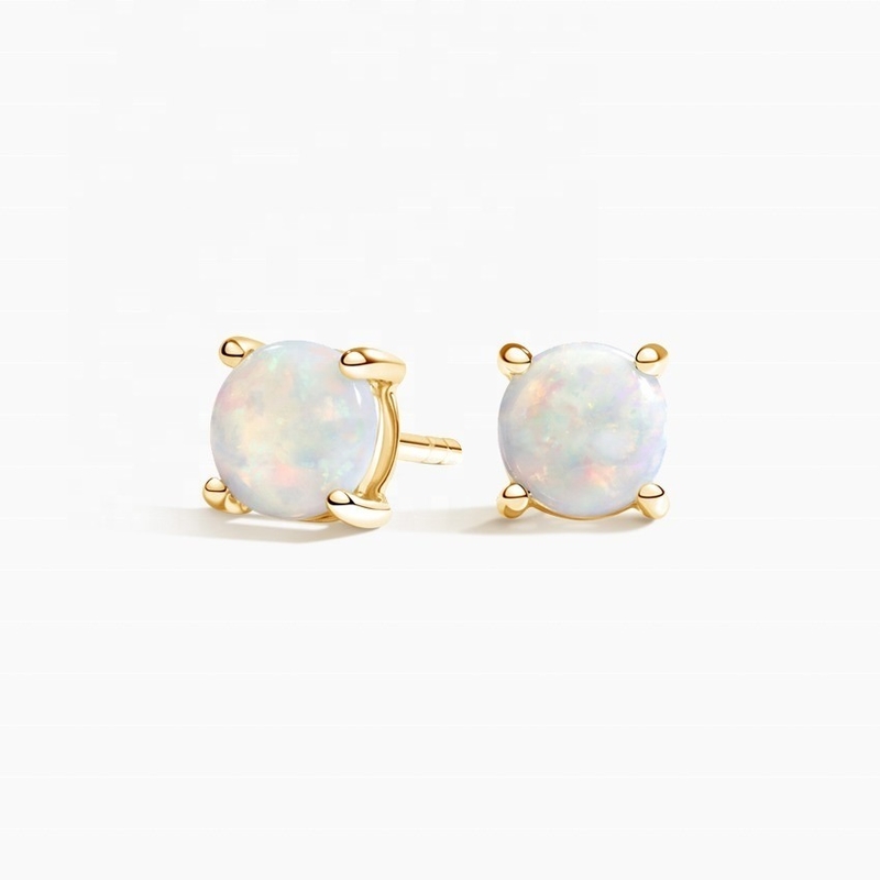 18K Gold 6MM Solitaire Opal Stud Ohrringe für Frauen und Mädchen Feinschmuck