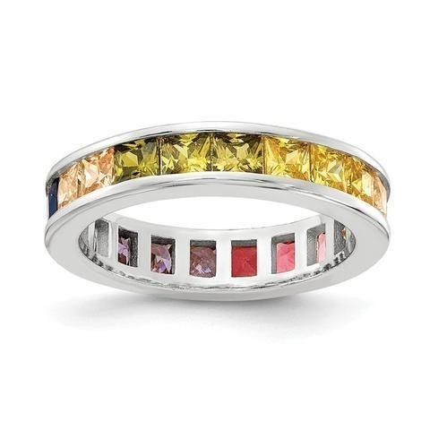 Farbenfrohe Cubic Zircon Ewigkeit Hochzeitsring Band für Frauen 925 Silber Öko-freundlich