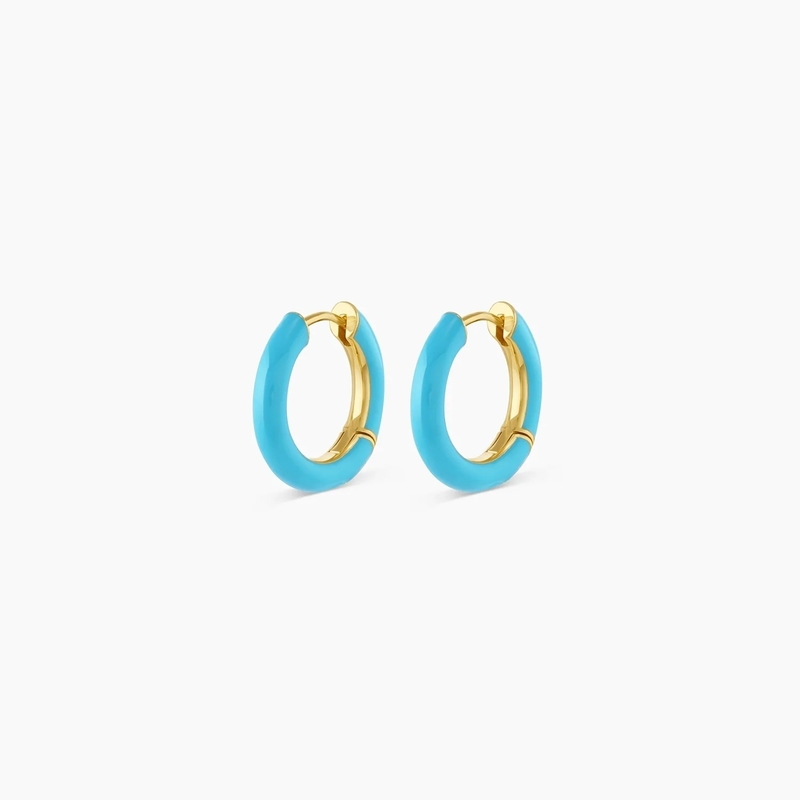 Benutzerdefiniertes Logo Chunky 18K Goldplattiert Hoop Türkis Emaille Farbe 925 Sterling Silber Huggies Ohrringe