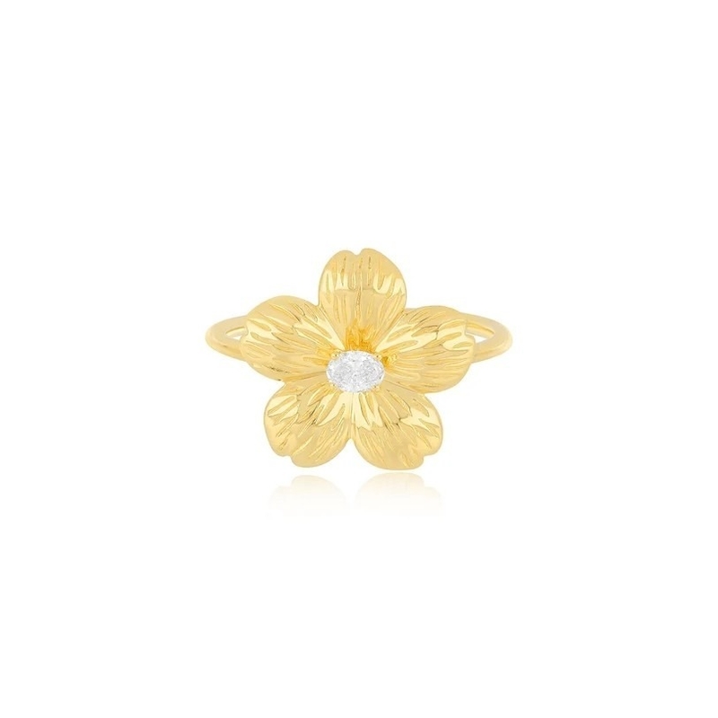 Forever Flower 18K Goldplattiert Oval CZ Damenring in 925 Sterling Silber Schmuck