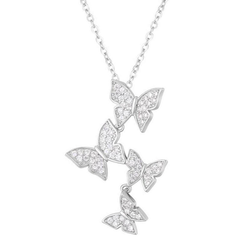925 Sterling Silber Weißgold Plattiert Mikron Pave 4 Schmetterlinge Charme Anhänger Für Frauen