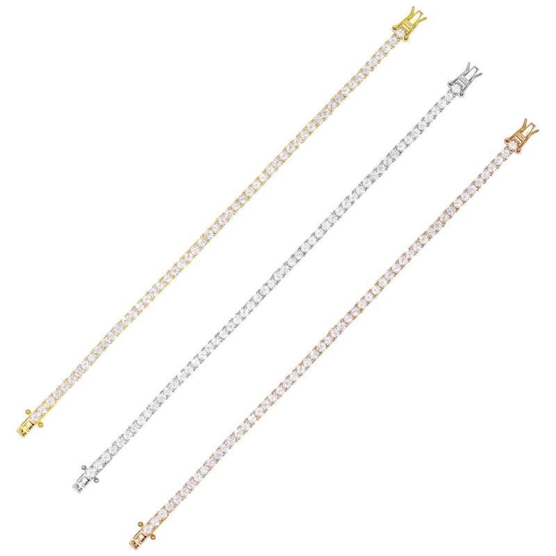 Hot Item 925 Sterling Silber Plattierung Gold 3mm Kubik Zirkonia Tennis Armband für Frauen
