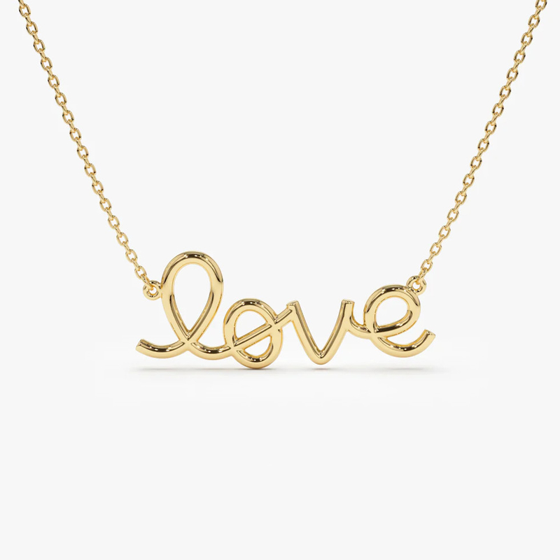 Solid 925 Sterling Silber 14K Gold überzogen Liebesanhänger Halskette für Frauen Valentinstagsgeschenk