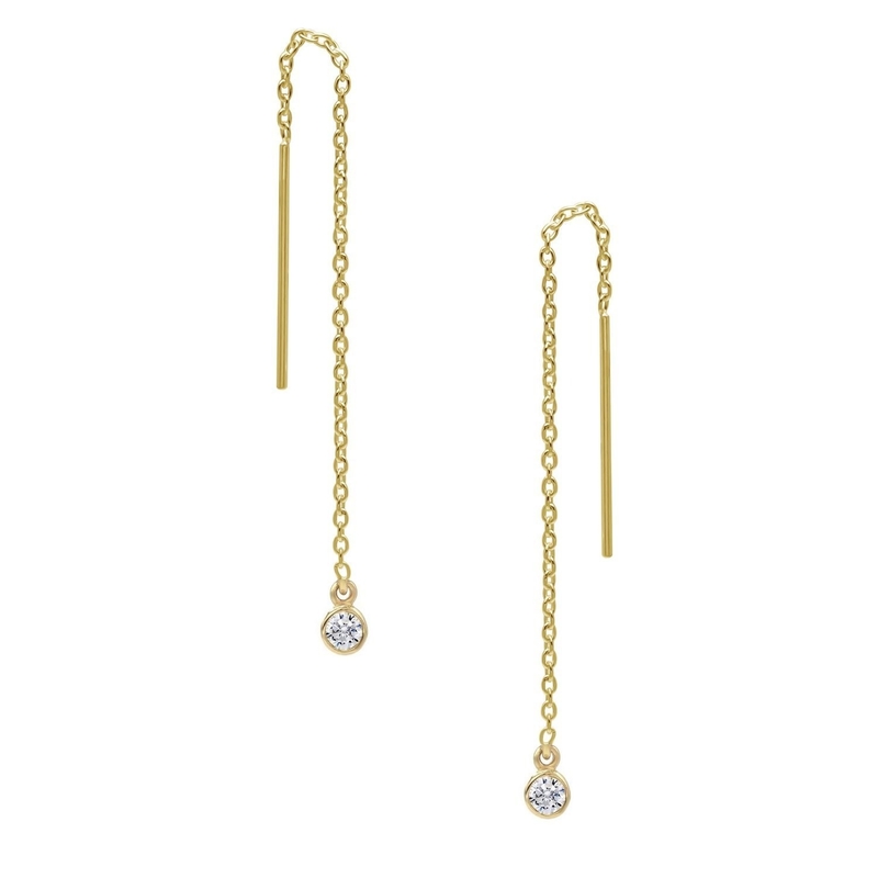 925 Sterling Silber Einfach 18K vergoldete Frauen-Bezel Drop Chain Threader Ohrringe