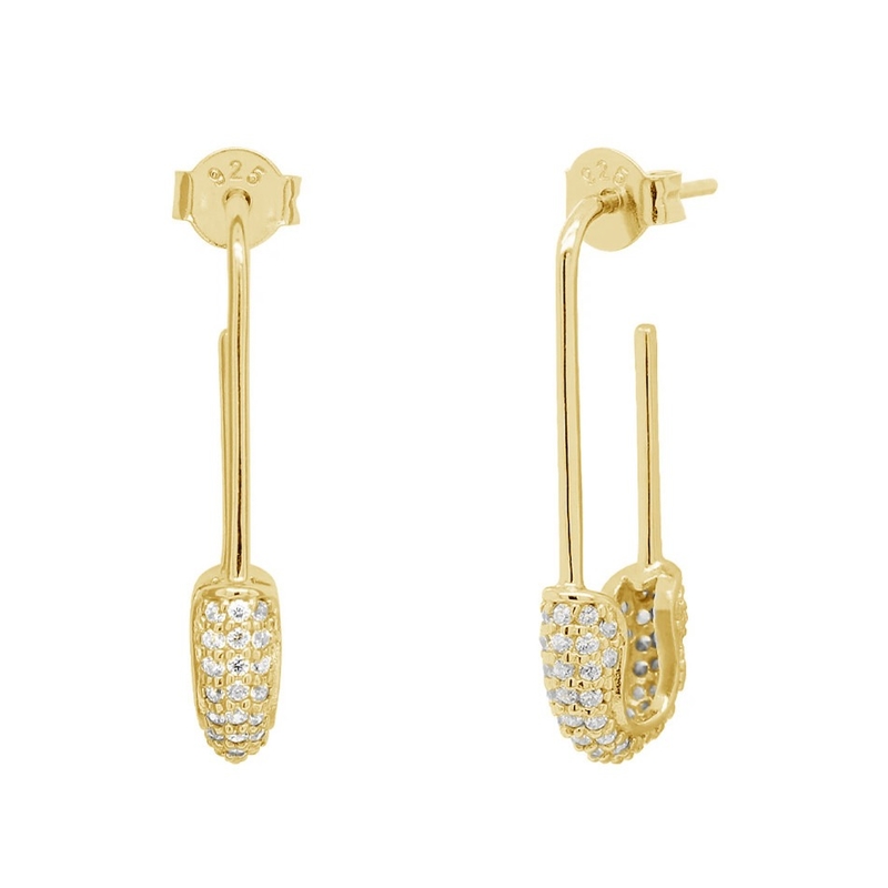 Weibliche Hoop-Ohrringe in 925 Silber mit klarem CZ Diamant Brasilianischer Gelbgold Schmuck