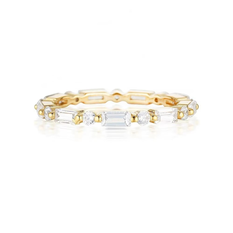 18K Gold Einfaches Modernes Rechteckiges Schnitt Weiß CZ 925 Sterling Silber Frauen Ewiges Ring Party Geschenk