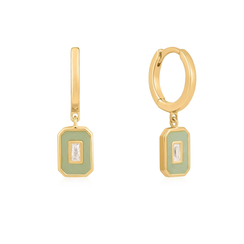 Baguette CZ & Enamel Hoop Ohrringe 925 Silber 18K Goldplattiert, handgefertigter Schmuck für Frauen