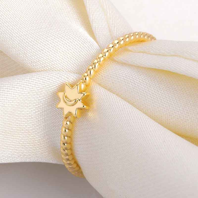 925 Sterling Silber Mond Sonne Ring 18K Vergoldet Unisex Schmuck