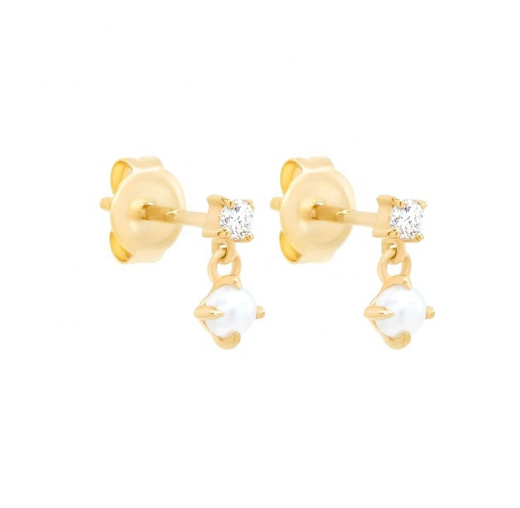 18K Gold Vermeil Freshwater White Pearl Stud Earrings in 925 Sterling Silver for Women