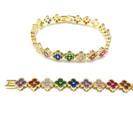 Rainbow Brass Gold Tennis Armband OEM ODM Kubik Zirkonia Tennis Armband