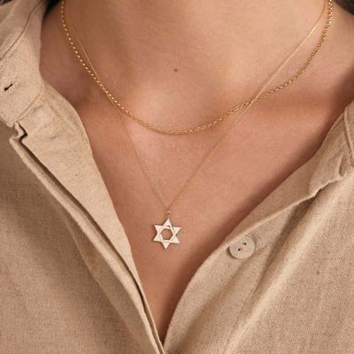 Women's Classic 925 Silver 18K Gold Chain Enamel Hexagram Pendant Necklaces