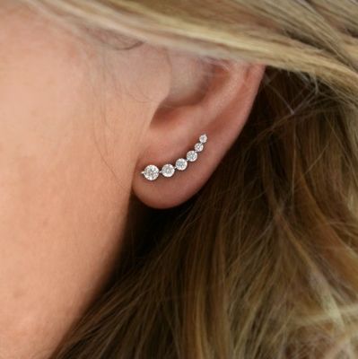 Handgefertigte Weiße Kubik Zirkon Crawler 925 Sterling Silber Stud Ohrringe Rose Gold Plattiert