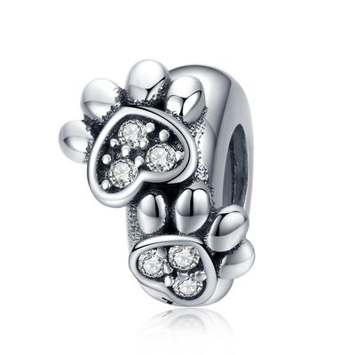 Weißkuben Zirkon Fußabdrücke Form Perlen Charme für Frauen 925 Sterling Silber Armband Charme