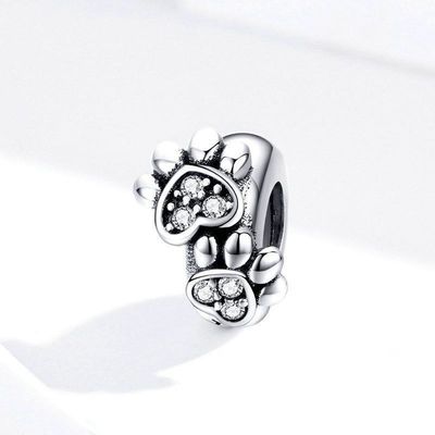 Weißkuben Zirkon Fußabdrücke Form Perlen Charme für Frauen 925 Sterling Silber Armband Charme