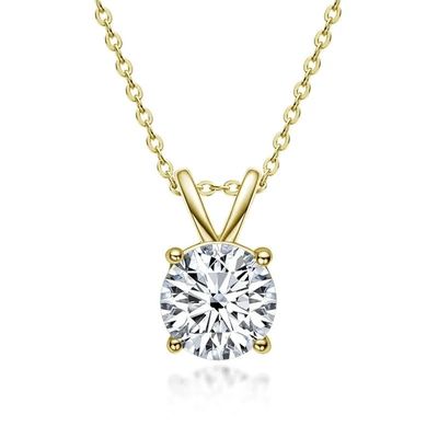 925 Sterling Silber Anhänger für Mädchen 18K Gelbgold Runder Schnitt Solitaire Stein Geschenk