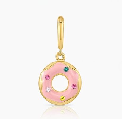 Vergoldetes Design Regenbogen bunter kleiner rosa Donut Charm Anhänger in 925 Sterling Silber