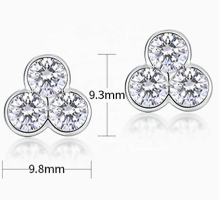S925 Silber-Drei-Stein-Stud-Ohrringe mit Rhodiumbeschichtung für Frauen und Mädchen Schmuck