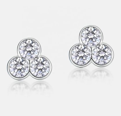 S925 Silber-Drei-Stein-Stud-Ohrringe mit Rhodiumbeschichtung für Frauen und Mädchen Schmuck