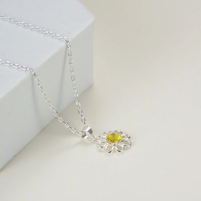 925 Sterling Silber Sonnenblumen Anhänger mit Kette Schmuck Design Gelb Kubik Zirkon
